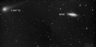 Încă o imagine spectaculoasă surprinsă la Bârlad: cometa C/2017 T2 trece pe lângă galaxiile M 81 și M 82