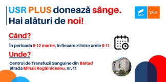 Îndemnul USR PLUS: „Hai, alături de noi, să donăm sânge!”