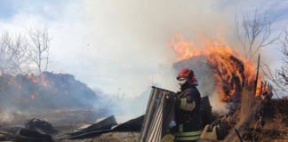 După cinci ore de luptă cu focul, pompierii au lichidat un incendiu la un depozit de furaje din Gura Bustei, Vaslui