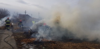 Pompierii din Ivănești, intervenție promptă pentru lichidarea unui incendiu la un depozit de furaje care risca să se extindă