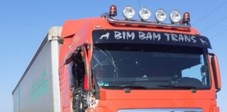 Autocamion acroșat de tren pe calea ferată la Grivița