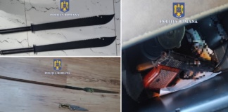Săbii, cuțite și un pistol cu șapte cartușe, confiscate de la scandalagiii din Murgeni, Bârlad și Simila