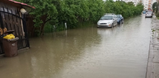 Curţi inundate din cauza precipitaţiilor; pompierii au evacuat apa din gospodării
