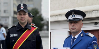 Un pompier și un jandarm, felicitați după o intervenție „ca la carte”