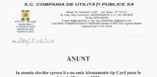CUP Bârlad: În atenția elevilor cărora li s-au emis abonamente tip card până la 28 august!