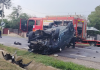 Grav accident la Băcăoani: Un șofer a adormit la volan, a lovit un cap de pod și s-a răsturnat pe șosea